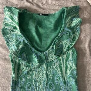 Zara Emerald and Teal Patterned Blouse